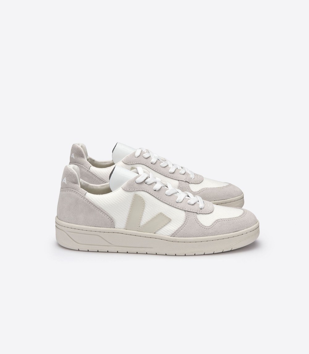 Veja Trainers Mens White/Beige - V-10 B-mesh - DUJL-31958